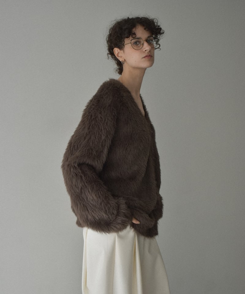 knit-02338 シャギー ニット カーディガン ブラウン | L a v i s h G