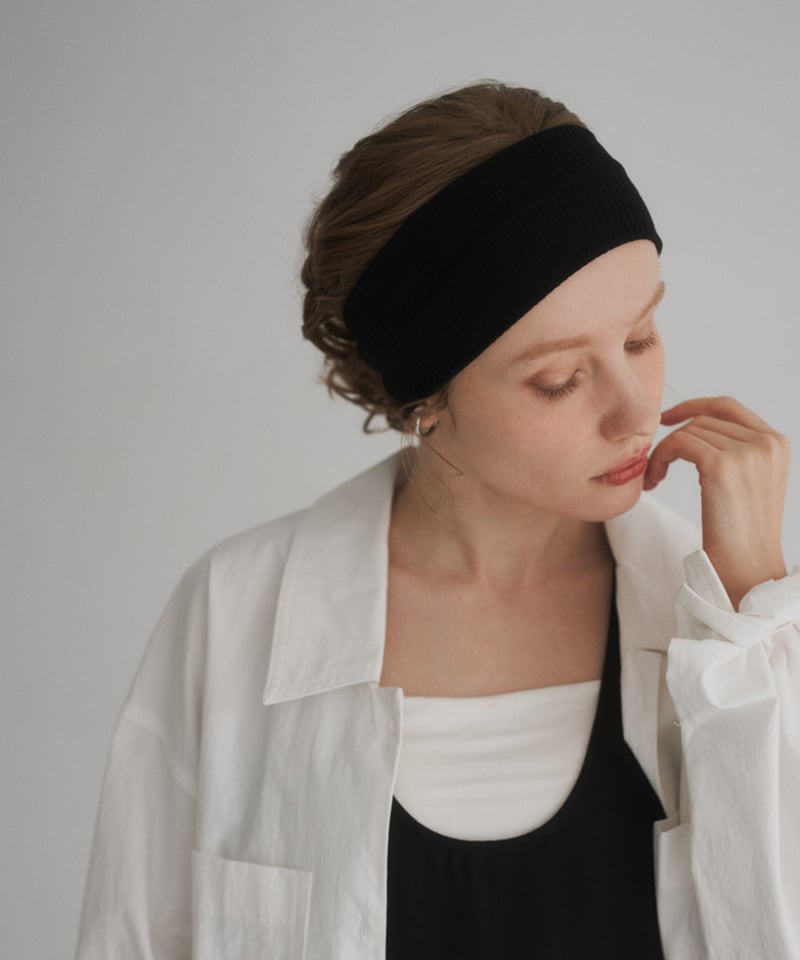 nh-hair-02034 ワイド リブ ヘアバンド グレー ブラック | L a v i s