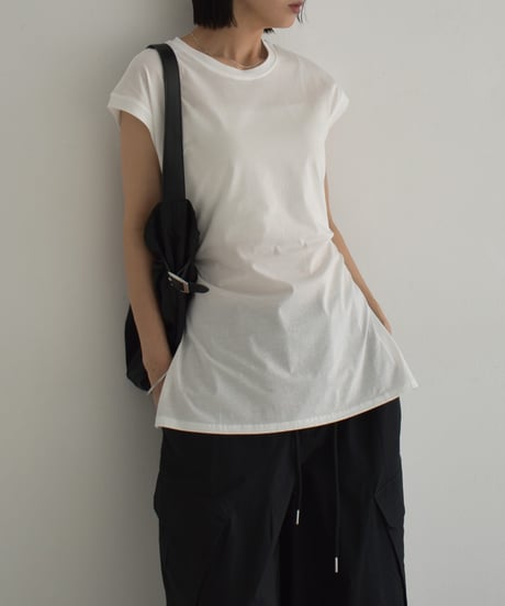 nh-tops-02554　サイドスリット ノースリーブ トップス　ホワイト　グレー　ダークネイビー