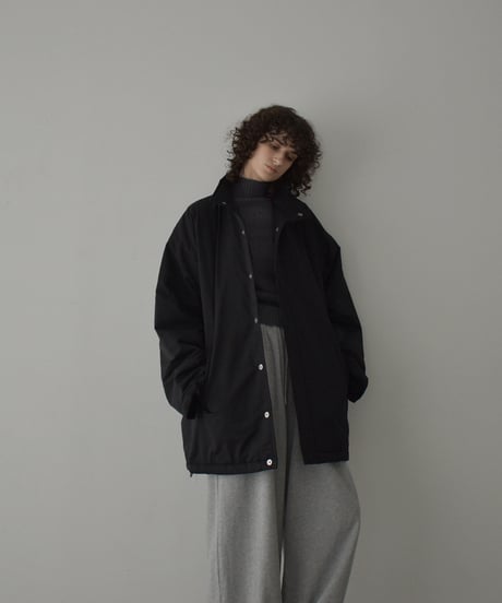 outer-02095　スタンドカラー 中綿 ミディ コート　エクリュ　ブラック