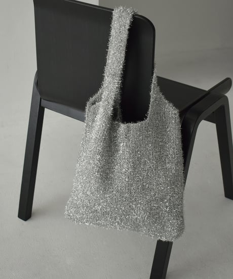 nh-bag2-02653　ラメニット トートバッグ　シルバー　ブラック
