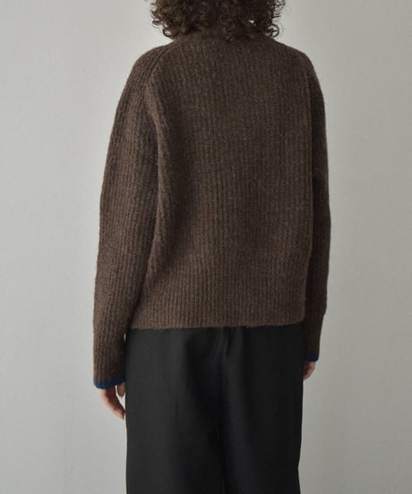 knit-02349　バイカラー 2wayネック ニット　グレー　ブラウン