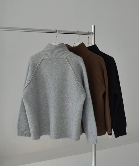 knit-02345　ダブルジップ ニット プルオーバー　グレー　ブラウン　ブラック