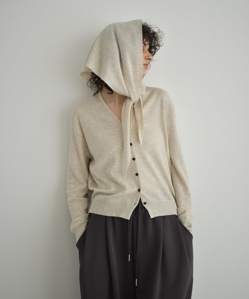 knit-02373 スカーフセット Vネック ニット カーディガン ベージュ