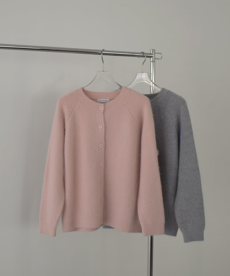 knit-02370 アルパカ混 クルーネック ニット カーディガン ピンク