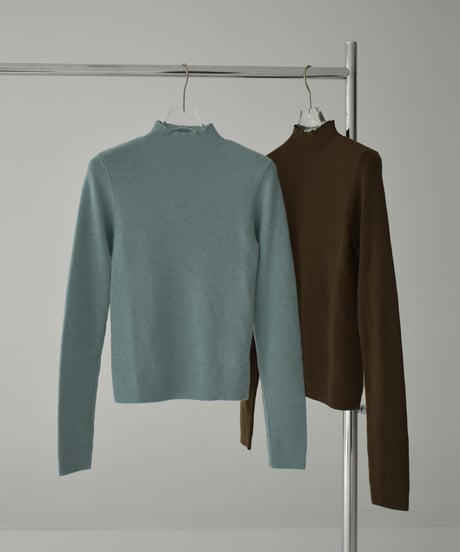 knit-02302　ハイネック ニット トップス　ブルーグレー　ブラウン