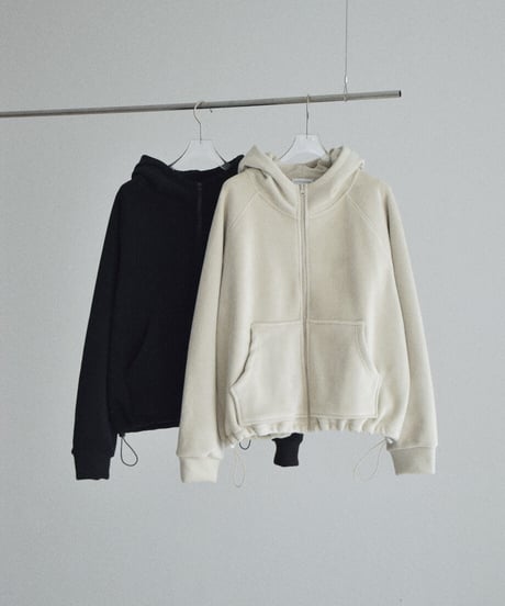 tops-02642　ドロスト フリース ジップ パーカー　エクリュ　ブラック