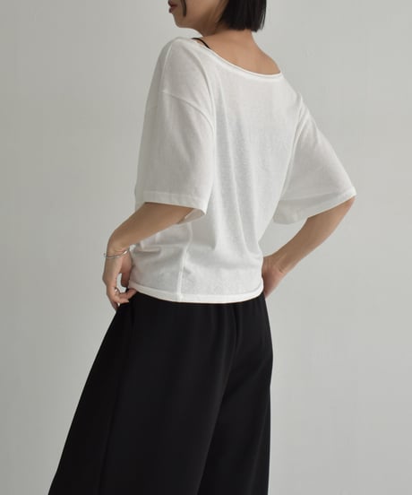 nh-tops-02552　ウエストタック ワイドスリーブ Tee　ホワイト　ブラック