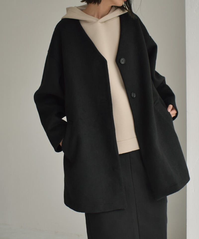 coat-13009 ストール付き ウール ミディコート モカ ブラック coat-13009 ストール付き ウール ミディコート モカ ブラック