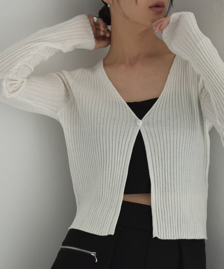 knit-02295　リブ ワンボタン カーディガン　オフホワイト　ブラウン　レッド　チャコール
