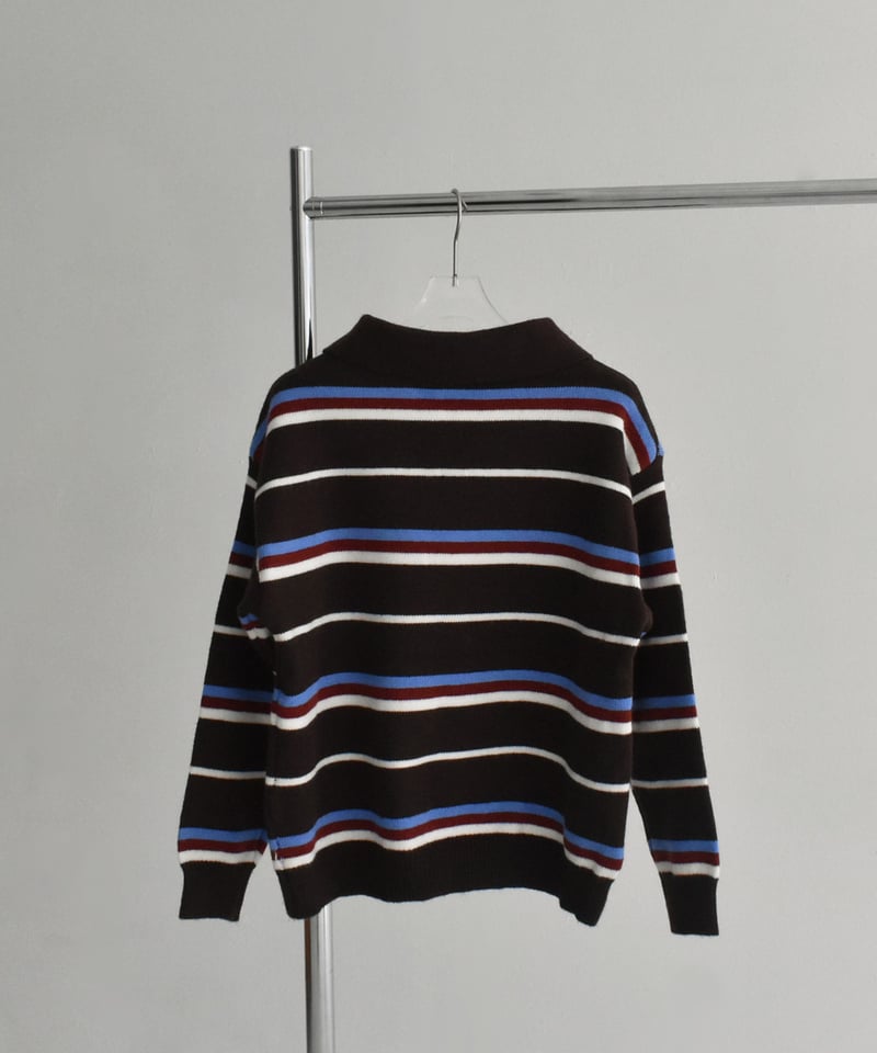 knit-02344 マルチボーダー ポロ ニット ブラウン | L a v i s h G