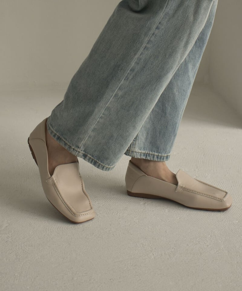 shoes-02169 クッション仕様 スクエアトゥスリッポン グレージュ