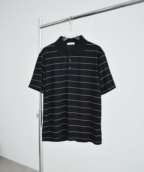 nh-tops-02624　ボーダー ポロカラー トップス　ブラック