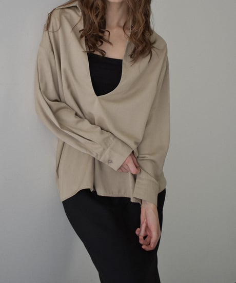 tops-12012　スキッパーシャツ 《セットアップ可能》　モカベージュ　ブラック