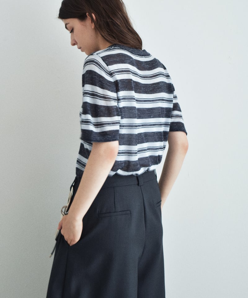 nh-knit-02384 リネン混 マルチボーダー ニット トップス エクリュ