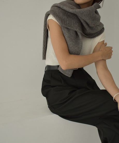 nh-knit-02230　モックネック フレンチスリーブニット　エクリュ　グレージュ　ブラック