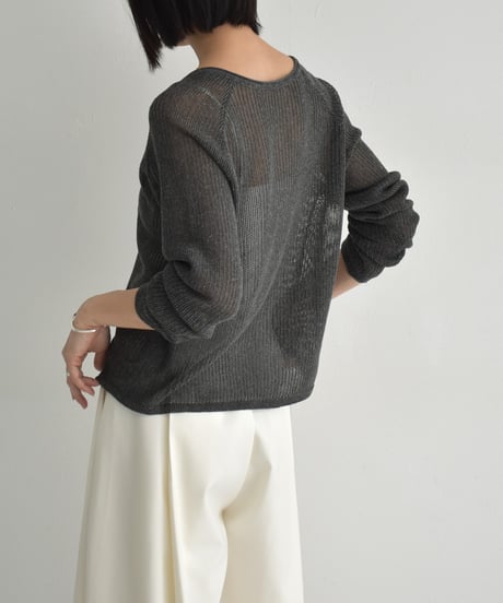 knit-02270　リネン混　サマーニット カーディガン　ベージュ　ブラック　グレー