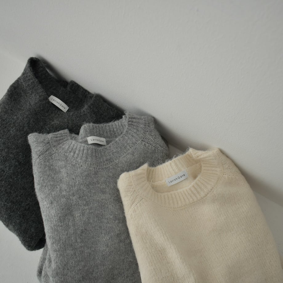 knit-02288 クルーネック ニット プルオーバー エクリュ グレー knit-02288 クルーネック ニット プルオーバー エクリュ グレー