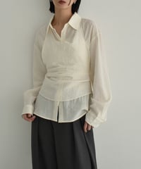 tops-02539　レイヤード シアー シャツ　ホワイト　エクリュ