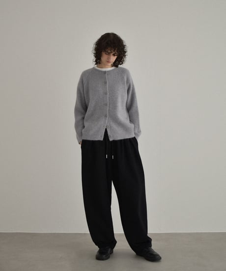 knit-02370　アルパカ混 クルーネック ニット カーディガン　ピンク　グレー
