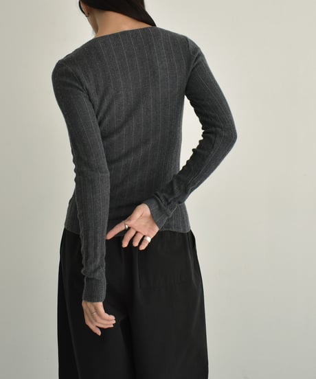 knit-02301　ボートネック ランダム リブ ニット　オフホワイト　チャコール