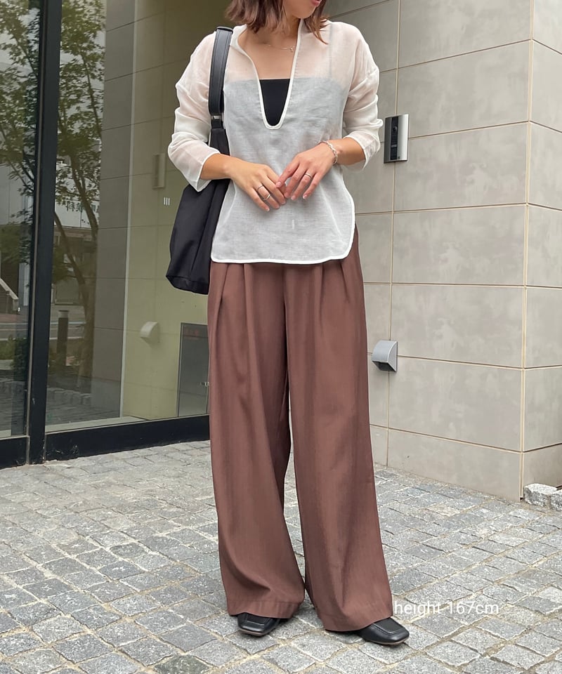 tops-02506 オーガンジー 深Uネック ブラウス エクリュ ブラック tops-02506 オーガンジー 深Uネック ブラウス エクリュ ブラック
