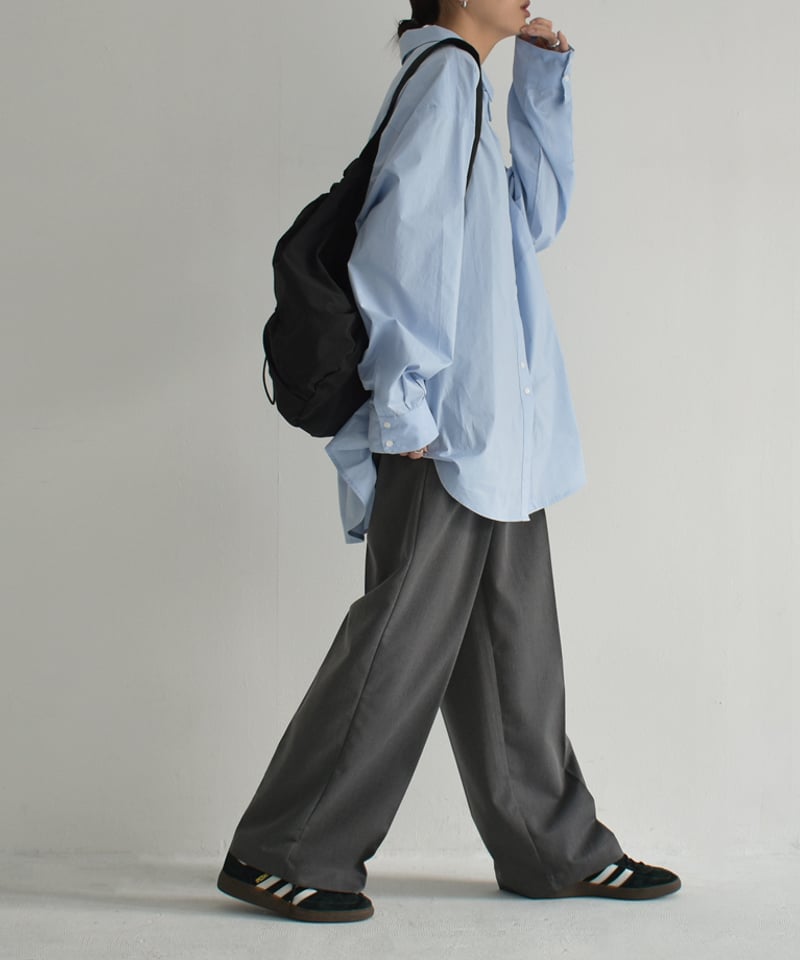 tops-02461 オーバーサイズ シャツ ホワイト ブルー | L