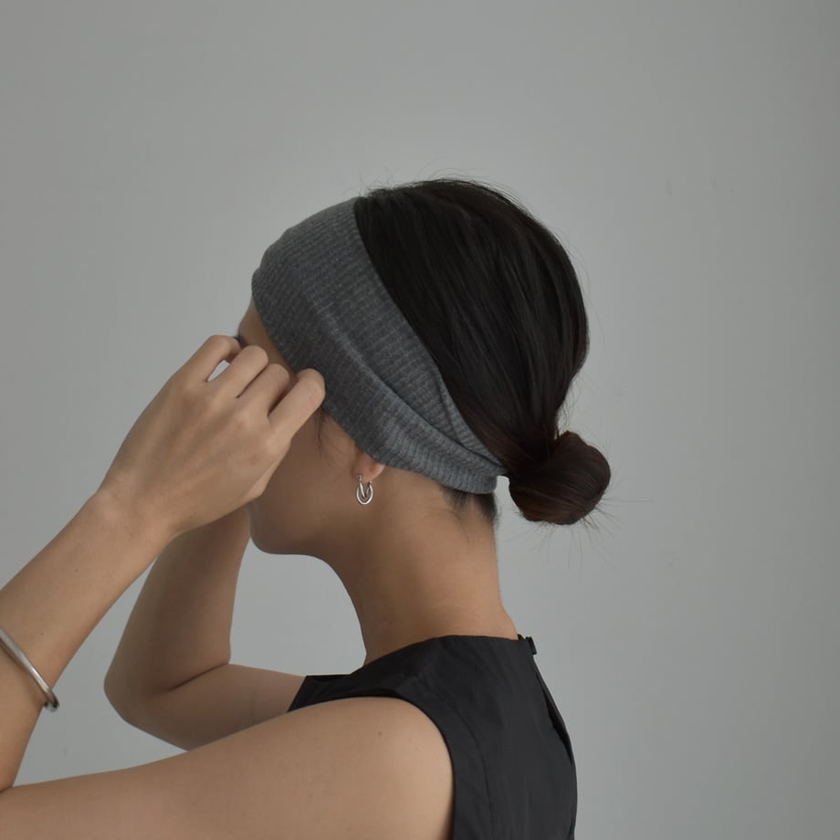 nh-hair-02034 ワイド リブ ヘアバンド グレー ブラック | L a v i s