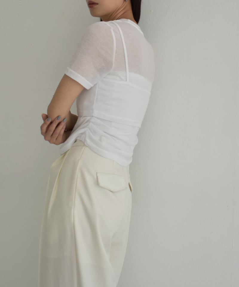 nh-tops-02487 シアー レイヤード トップス ホワイト ブラック | L a v