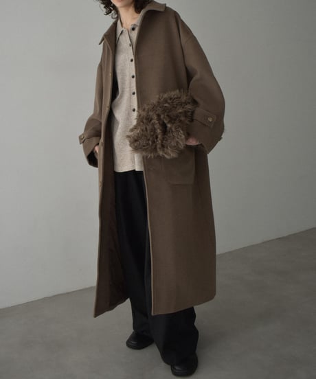 coat-12001　ウールブレンド ステンカラーコート　ベージュ　モカ