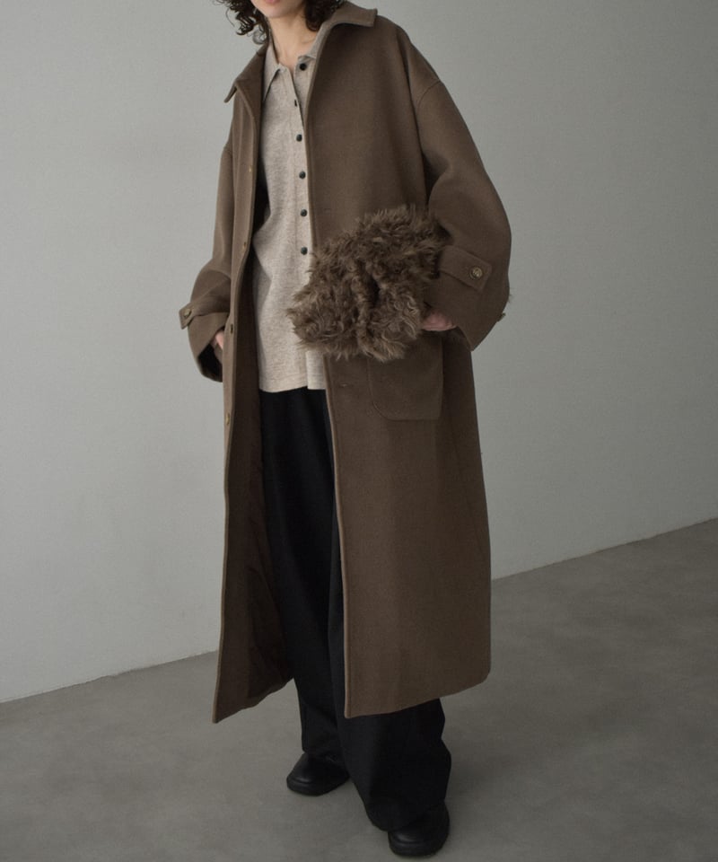 coat-12001 ウールブレンド ステンカラーコート ベージュ モカ | L