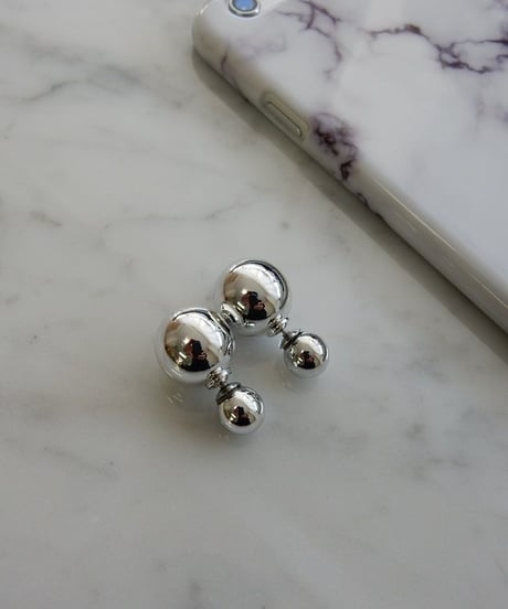 mb-ps-02282　シルバーメタルボールダブルピアス　8mm×14mm　チタン製ピン仕様☆WA04