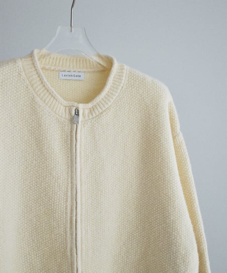 knit-02400　フロントポケット ジップ ニット カーディガン　アイボリー　グレー　ネイビー