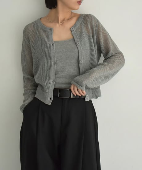 knit-02320　キャミソール付き コンパクト メッシュ カーディガン　エクリュ　グレー　ターコイズ