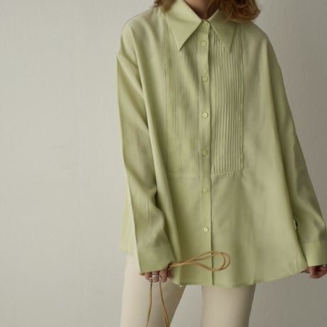 tops-02212　 タックドレスシャツ　オフホワイト　ペールイエロー　ライトグリーン