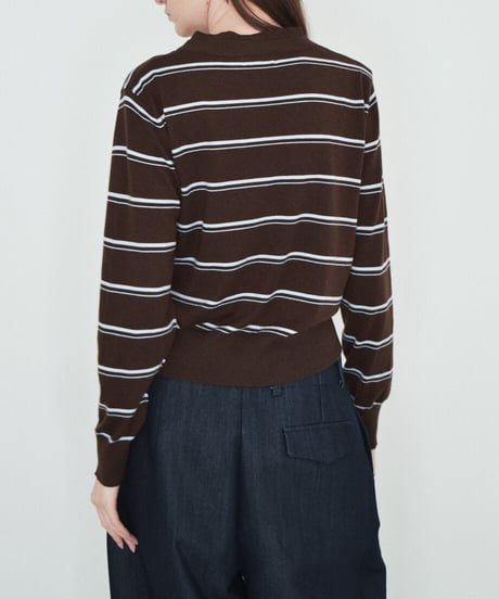 nh-knit-02393　ボーダー ニット カーディガン　ブラウン×ライトブルー