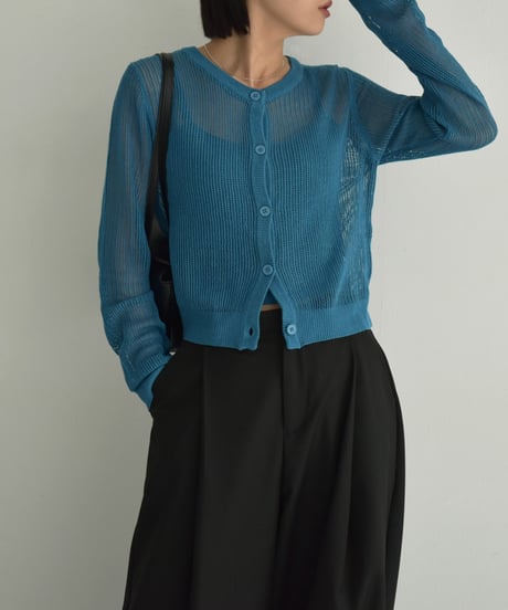 knit-02320　キャミソール付き コンパクト メッシュ カーディガン　エクリュ　グレー　ターコイズ
