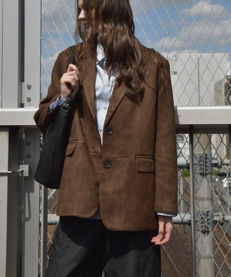 jacket-02021　フェイクスエード テーラード ジャケット　キャメル　ブラウン