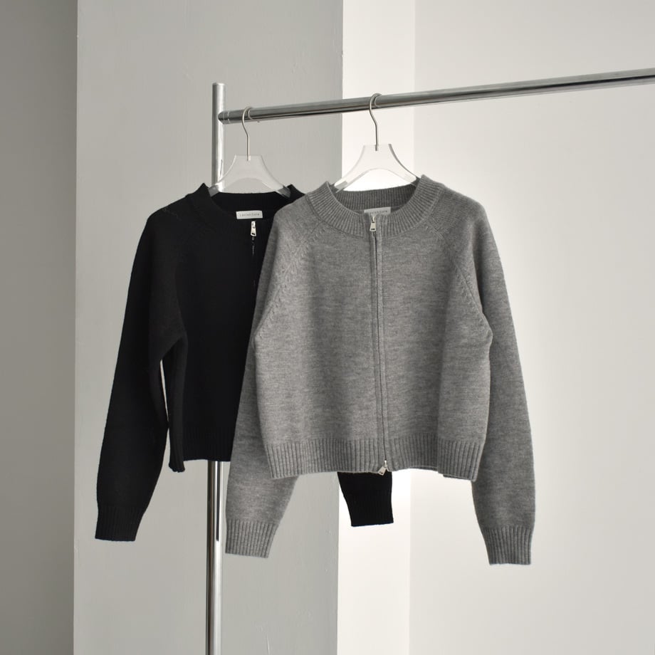 knit-02269 ジップ ニット カーディガン グレー ブラック | L knit-02269 ジップ ニット カーディガン グレー ブラック | L