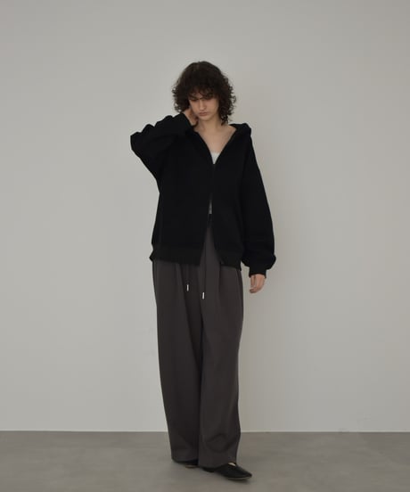 tops-02570　ダブルジップ フーディ　ブラック　グレー　カーキベージュ