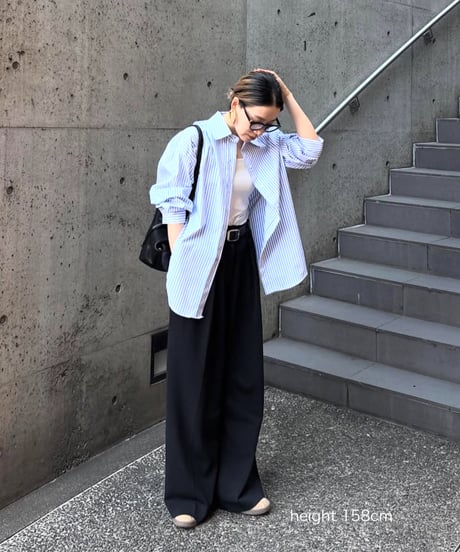tops-02521　オーバーサイズ ストライプ シャツ　ホワイト　ネイビー