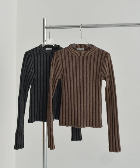 knit-02313　バイカラー コットン リブ ニット　ブラウン　ブラック
