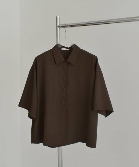 tops-02549　ハーフスリーブ オーバーシャツ　ベージュ　ホワイト　ブラウン