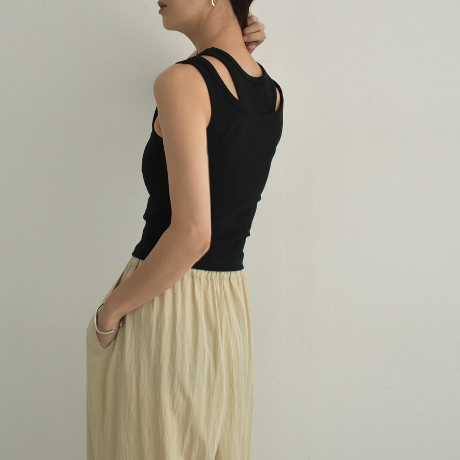 nh-tops-02496 レイヤードデザイン タンクトップ ホワイト ブラック