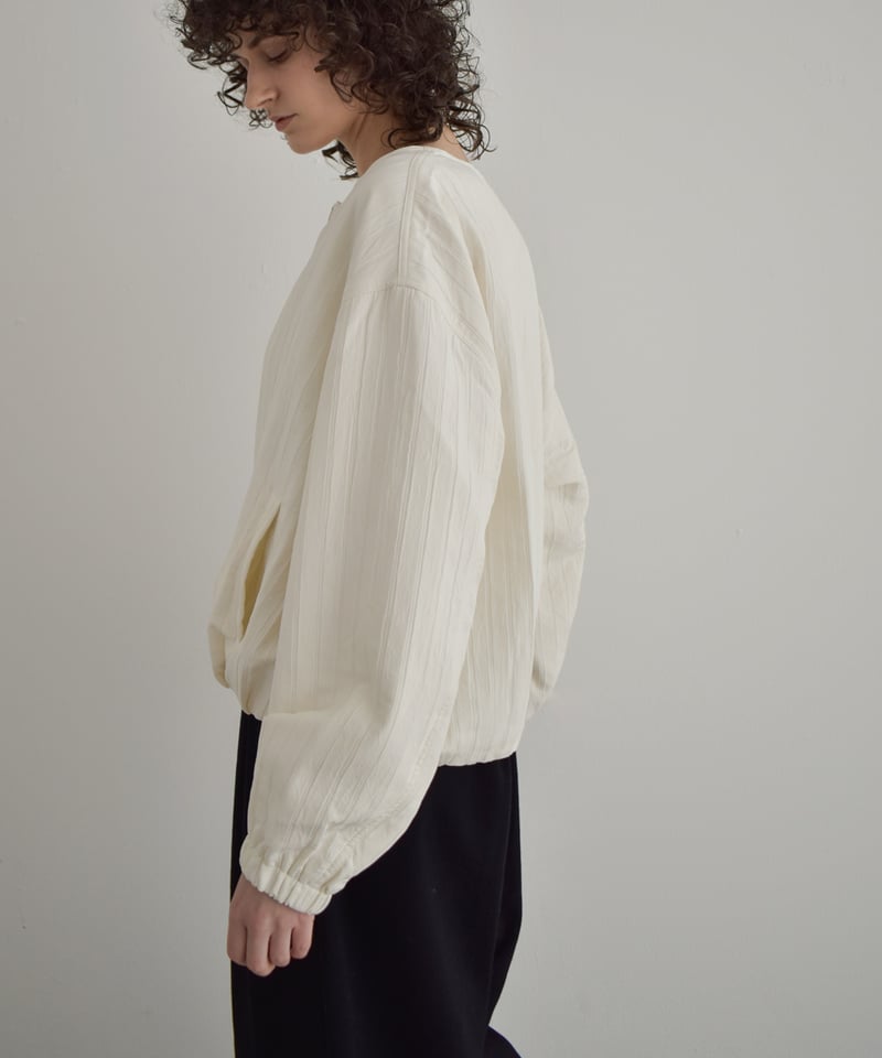 outer-02098 クルーネック ジップブルゾン エクリュ ブラック | L