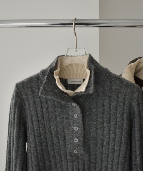 knit-02371　2way ハイネック レイヤードニット　グレー　ブラウン　ネイビー