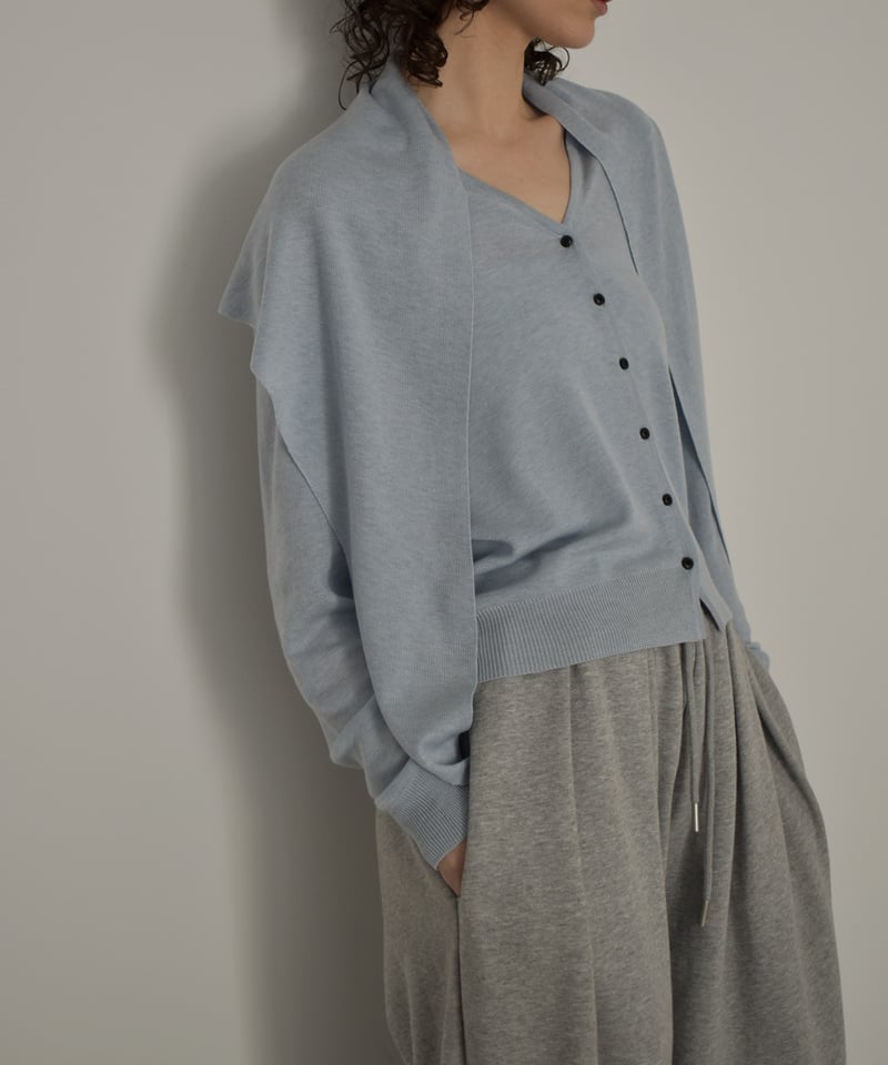 knit-02373 スカーフセット Vネック ニット カーディガン ベージュ