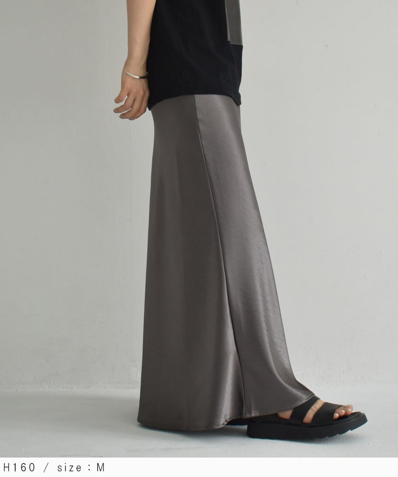 bottoms-02287 サテン フレア スカート ブラウン グレー ブラック | L