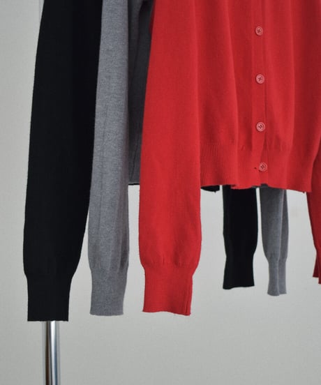 knit-02392　クルーネック ニット カーディガン　レッド　グレー　ブラック