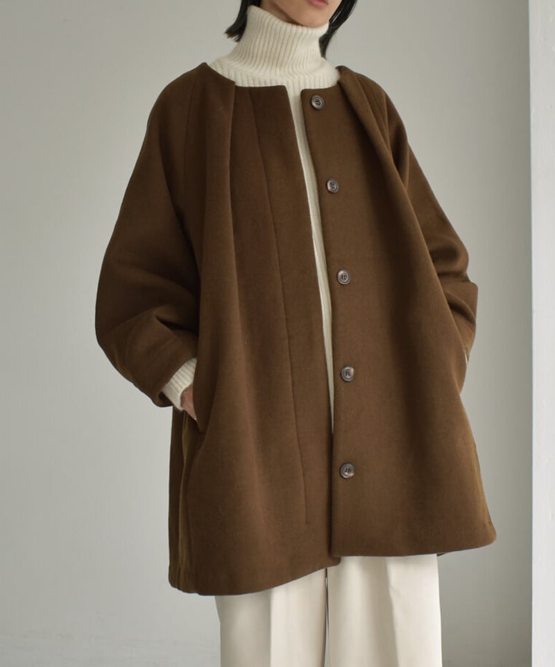 coat-13010 タックノーカラー ウール ミディコート モカ | L a v i s h